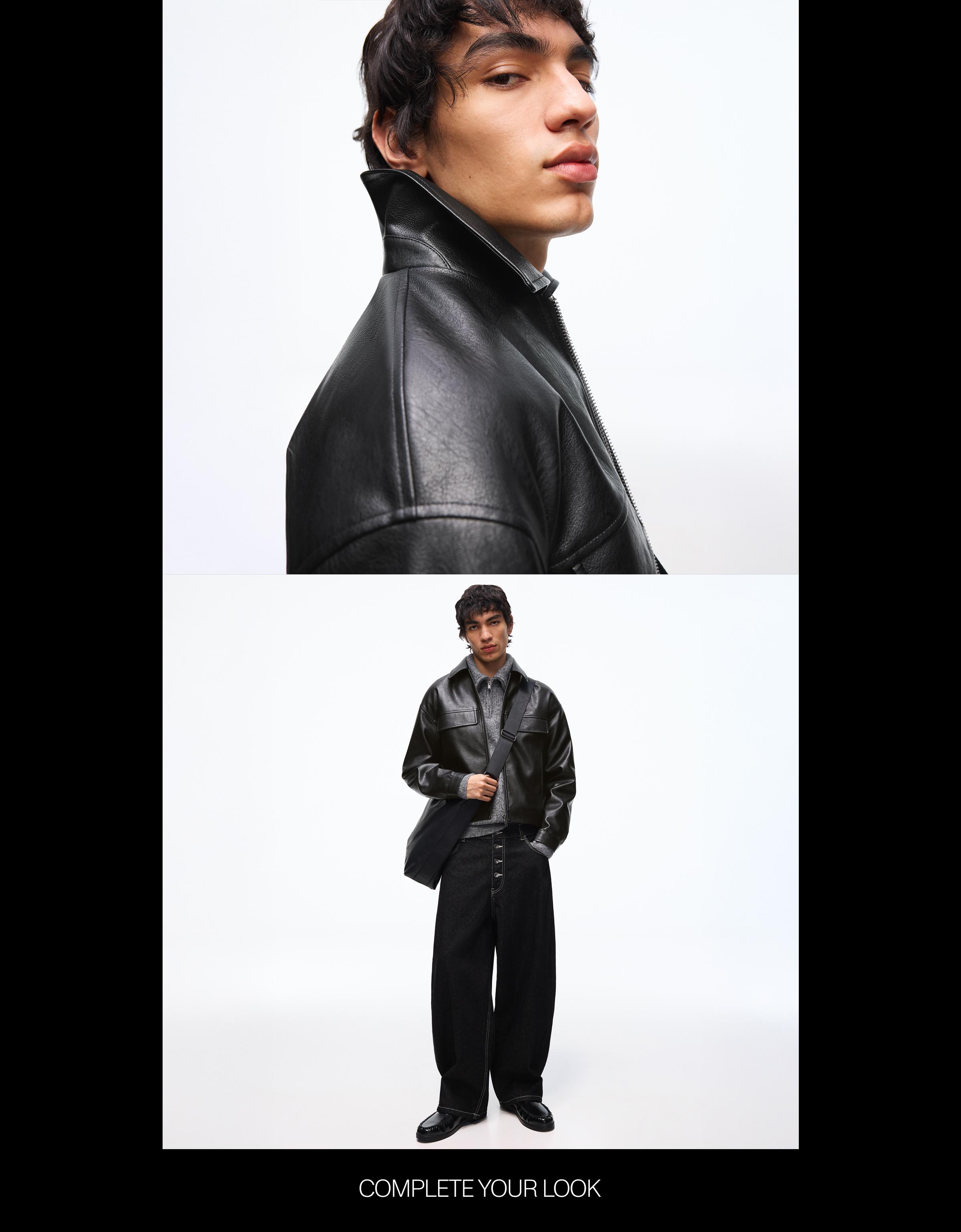 Boxy fit suni deri ceket - Görsel 56