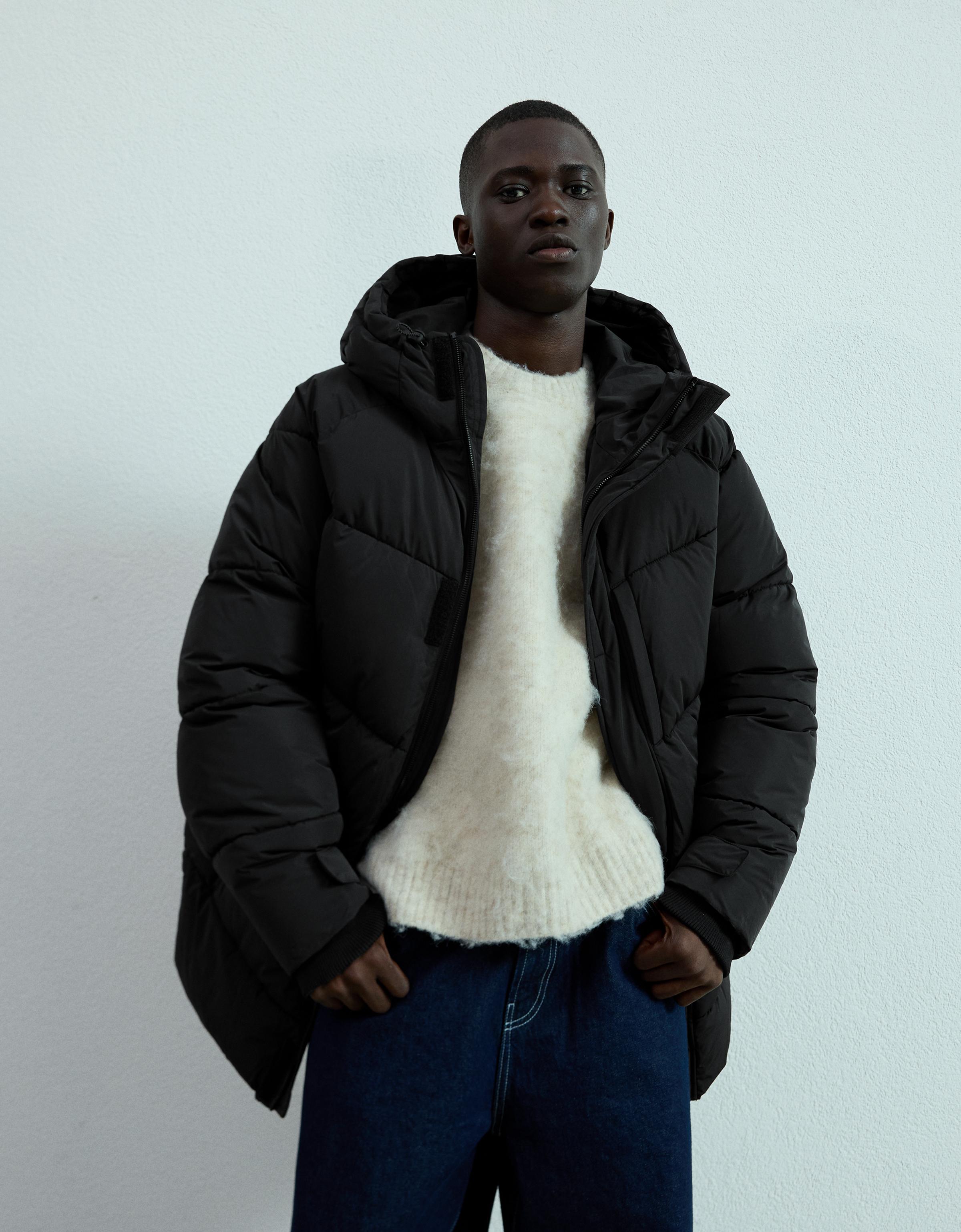 Thumbnail - Bershka Langer Puffy-Mantel Herren M Schwarz