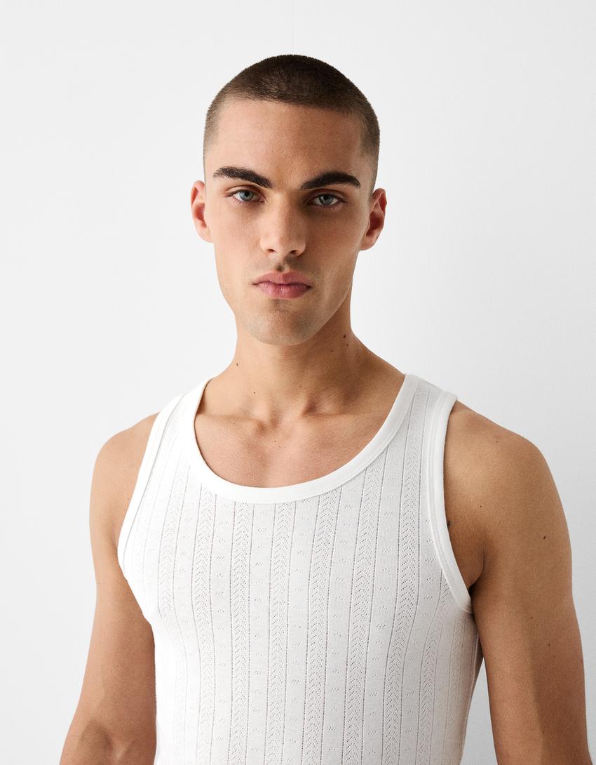 Débardeur bretelles maille pointelle-Blanc-2