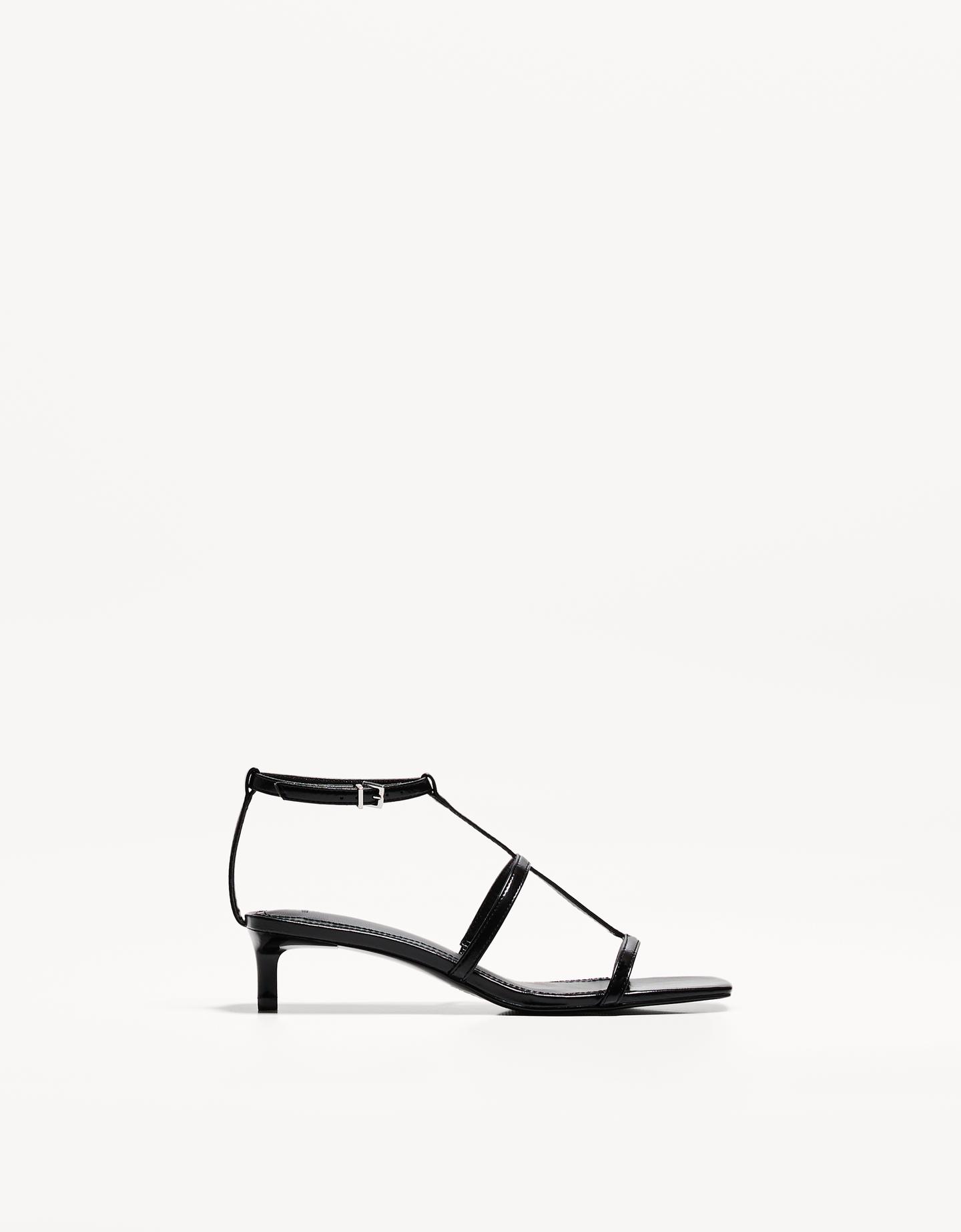 Bershka Sandalia Tacón Kitten Tiras Mujer 40 Negro