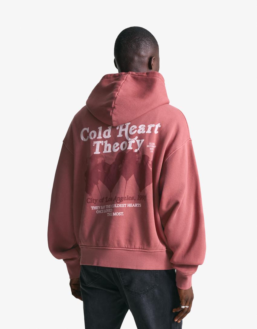 Sweatshirt met print en verwassen effect-Koraal-1