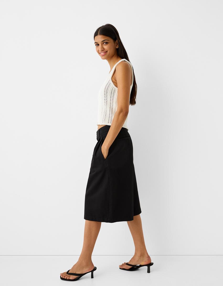 Bermuda wide coton plis devant-Noir-3