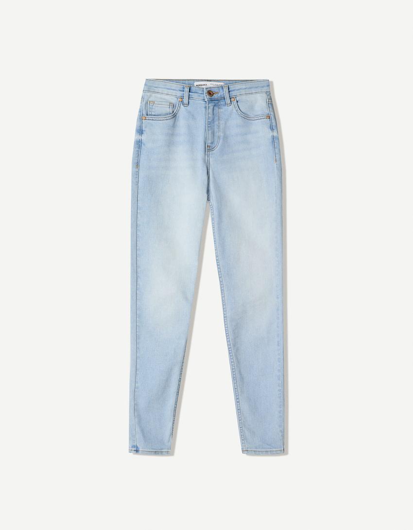 Jeans taille très haute skinny-Bleu clair