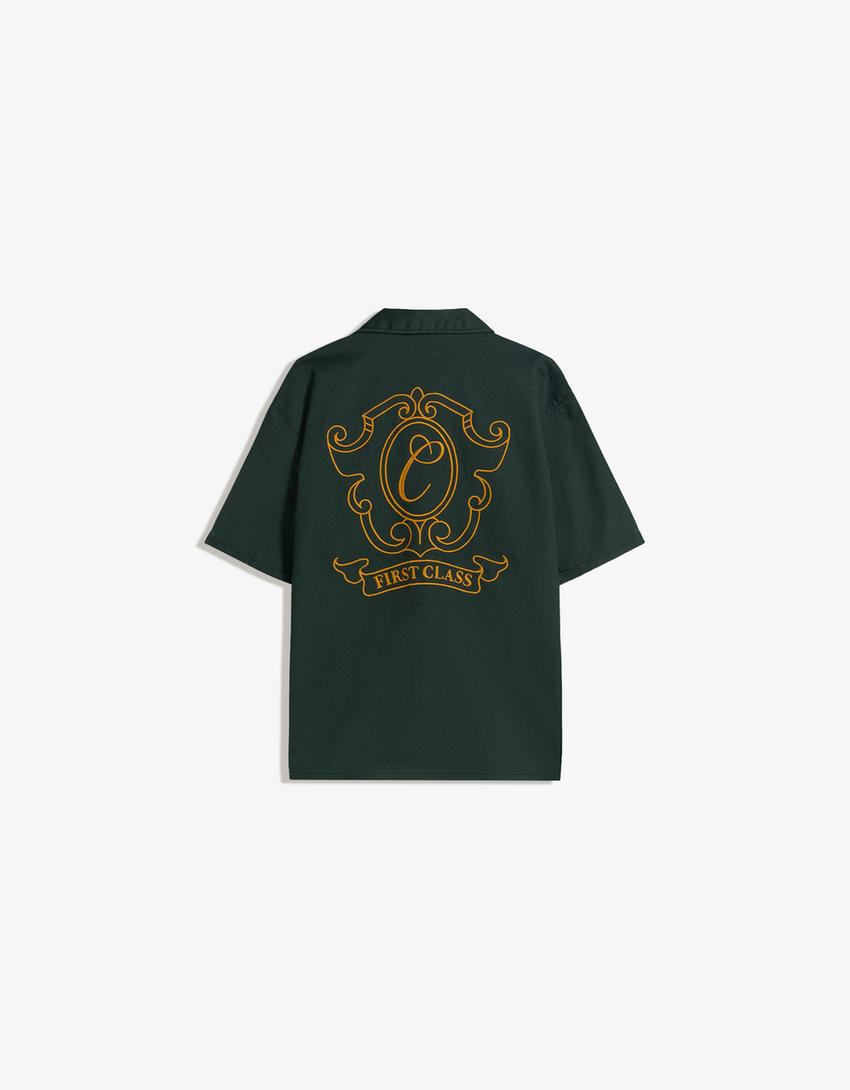 Camisa manga corta boxy bordado-Verde