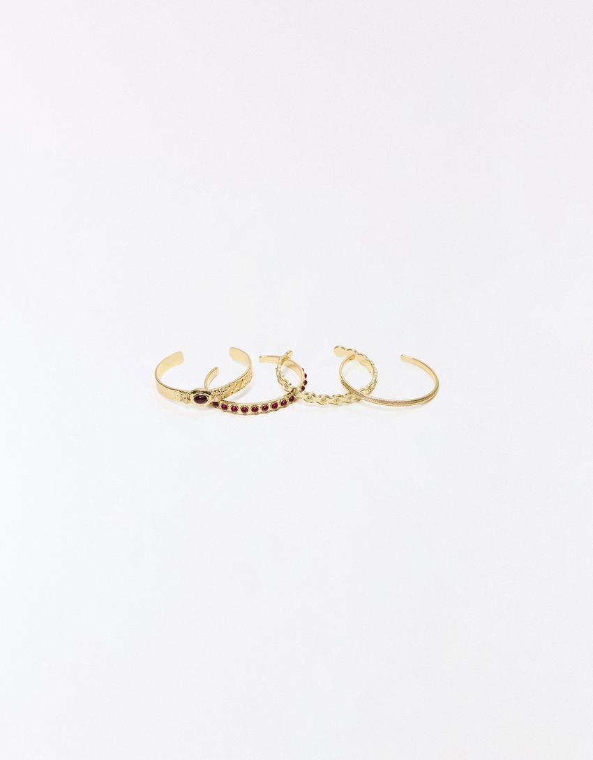 Pack 4 pulseras pedrería-Oro