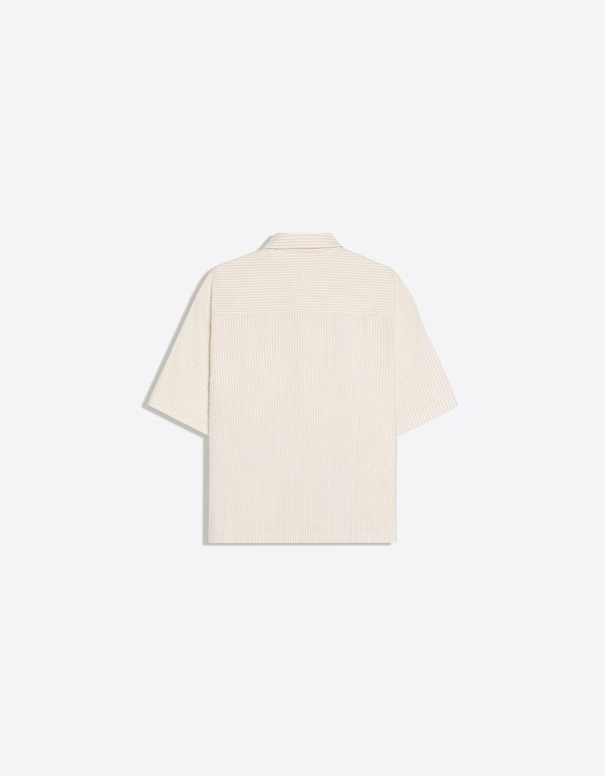 Camicia a maniche corte ricamata-Avorio
