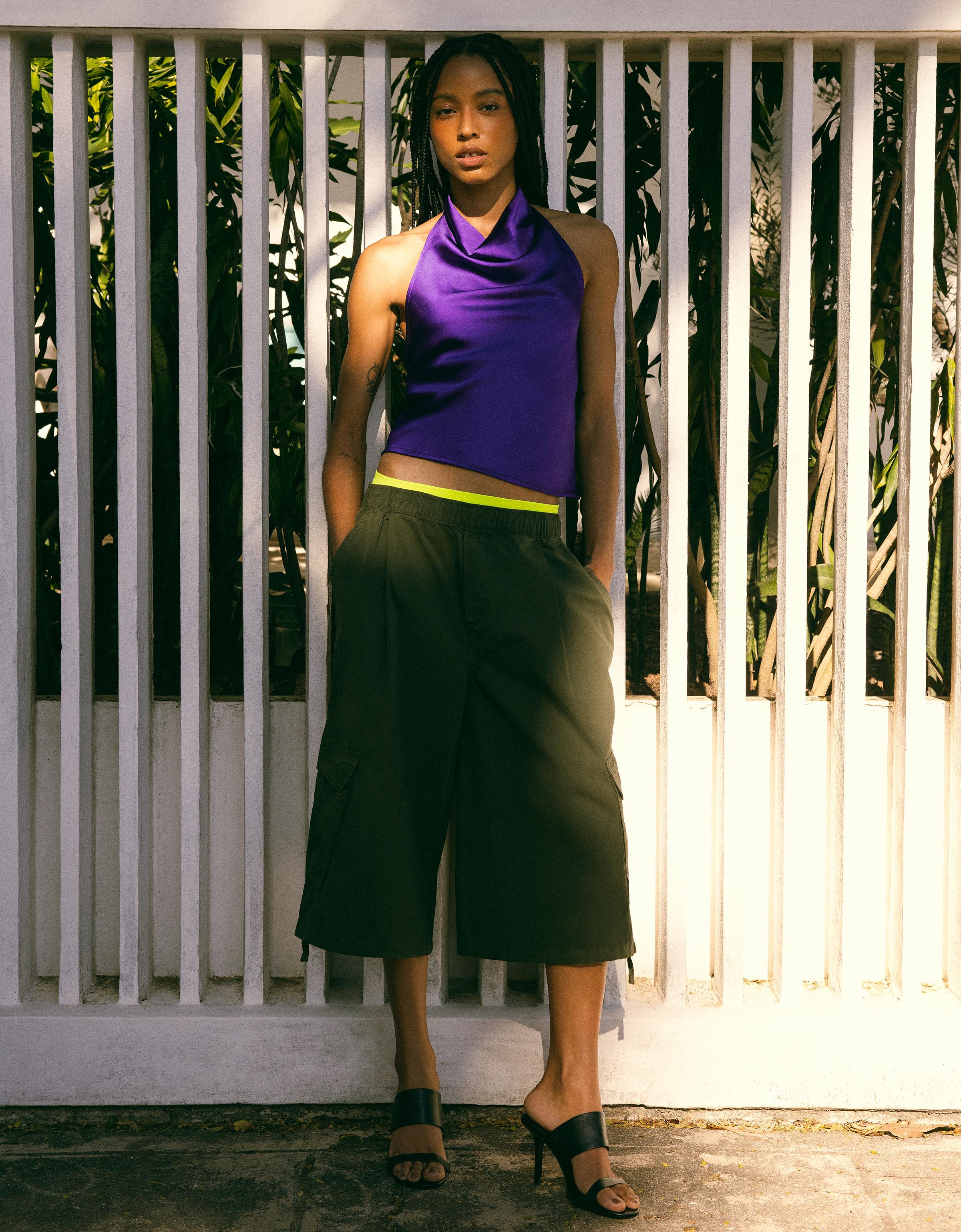 Draped sateen top — Violet