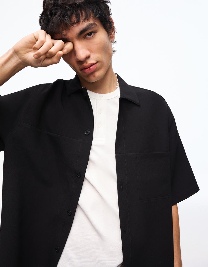 Camisa manga corta boxy tailoring-Negro
