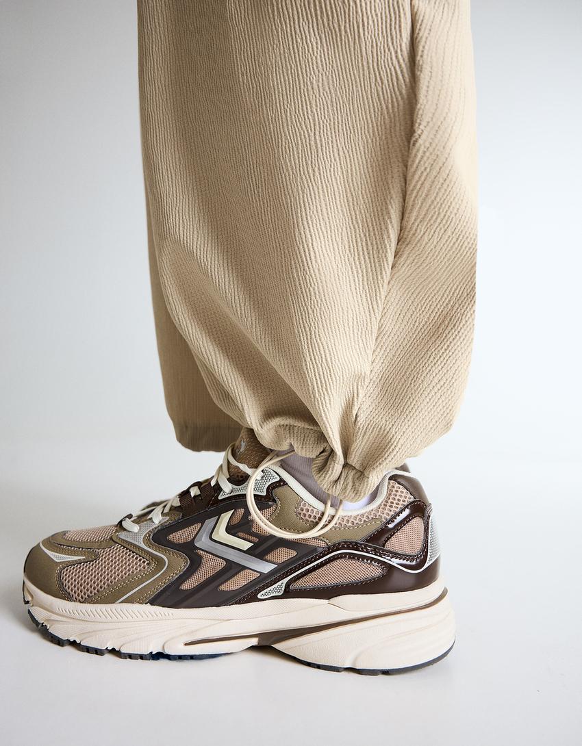 Calças superbaggy semijogger plissadas-Areia