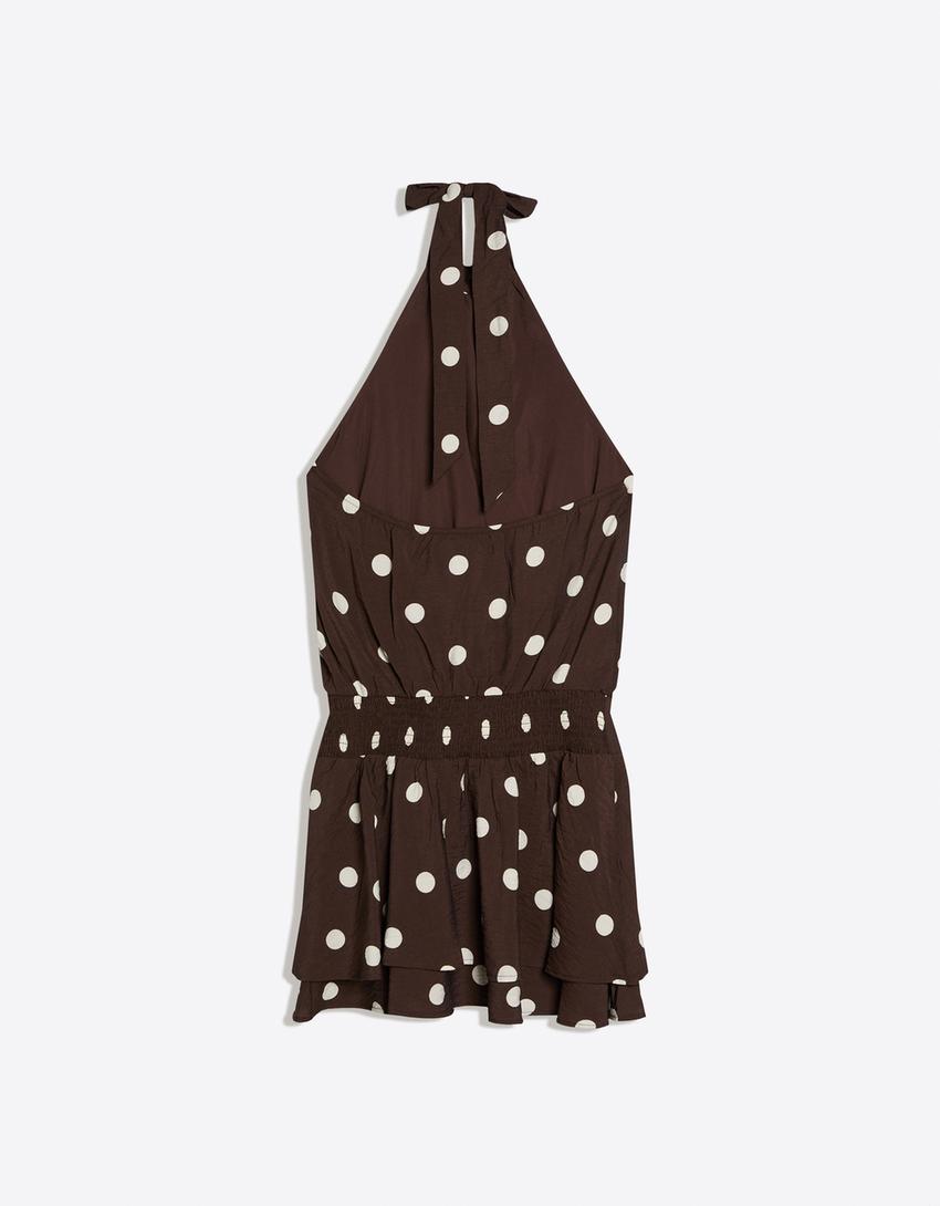 Vestido mini lunares-Marrón