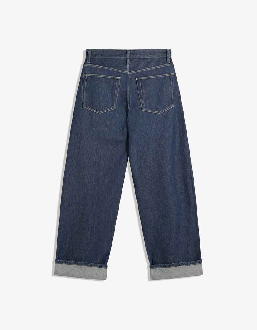 Jeans baggy fit à revers-Marine