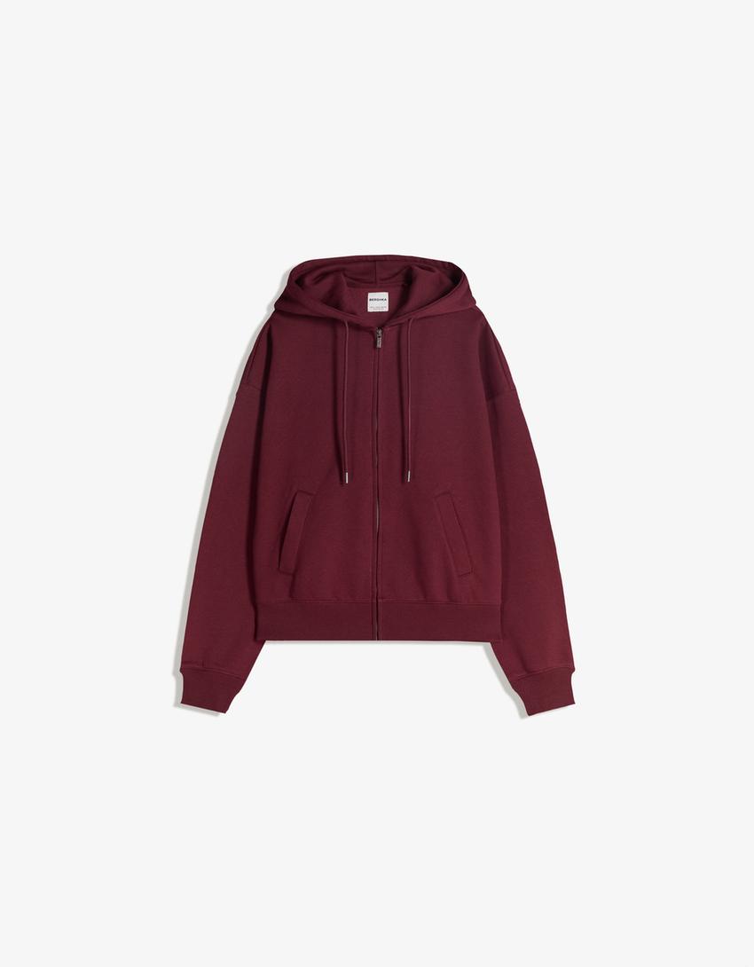 Hoodie beritsleting-Merah maron