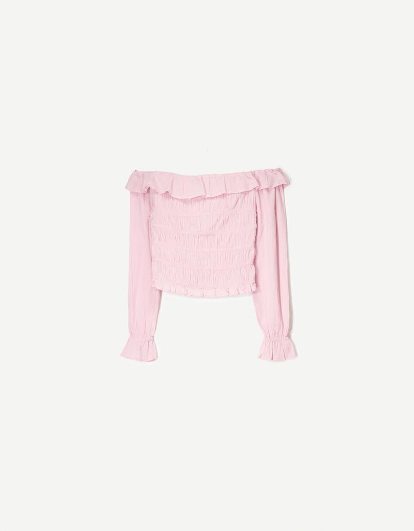 Long sleeve corset shirt-Pink-4