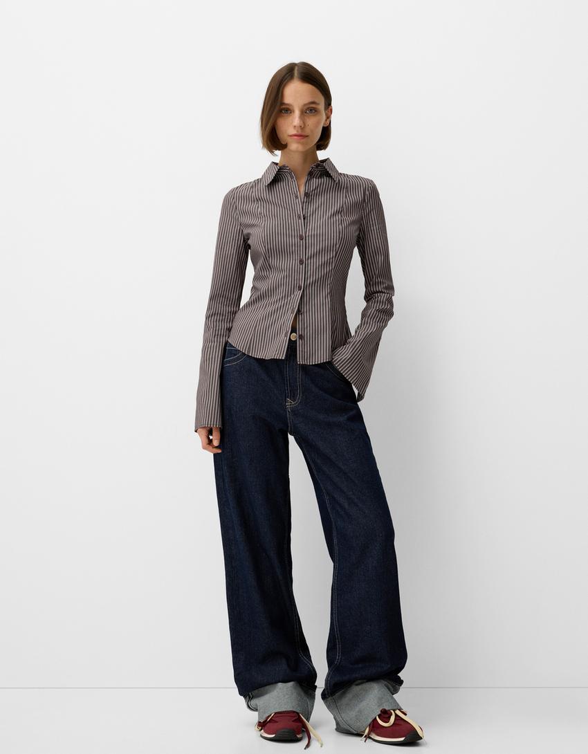 Chemise cintrée manches évasées-Marron