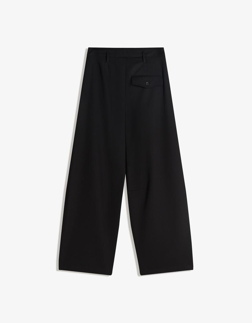 Barrel trousers with pleats-Black