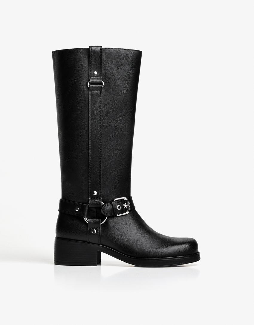 Bota plana biker-Negro