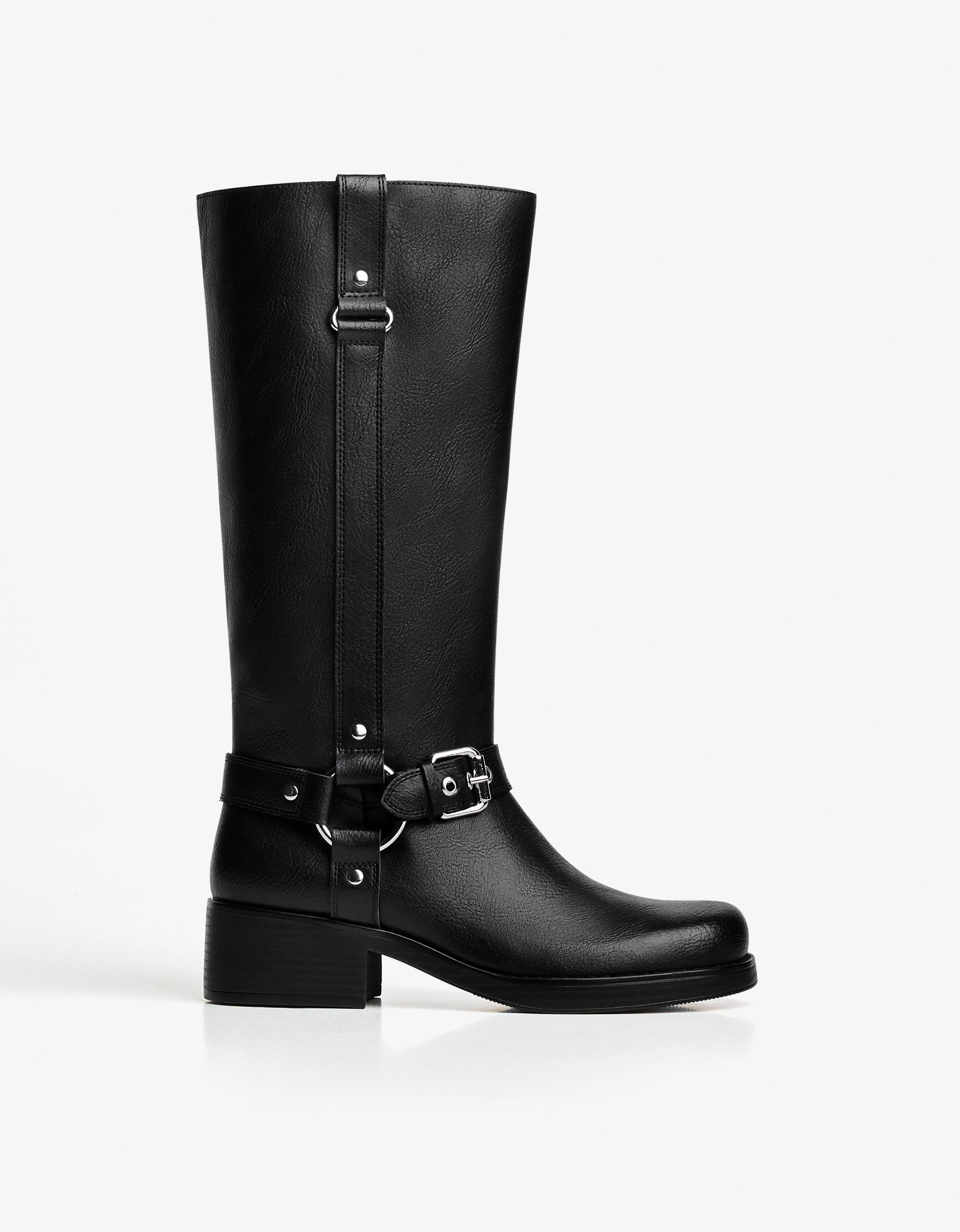 Bershka Biker-Stiefel Ohne Absatz Damen 36 Schwarz