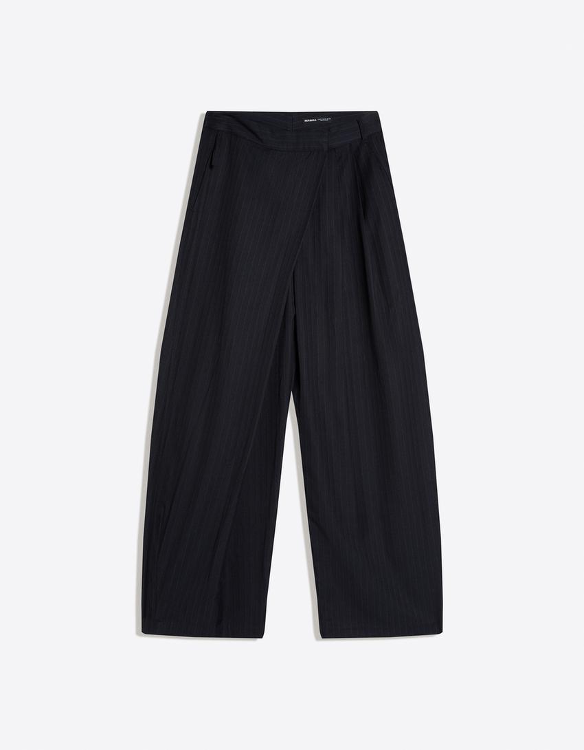 Luźne spodnie z zakładkami w pasie-Granatowy