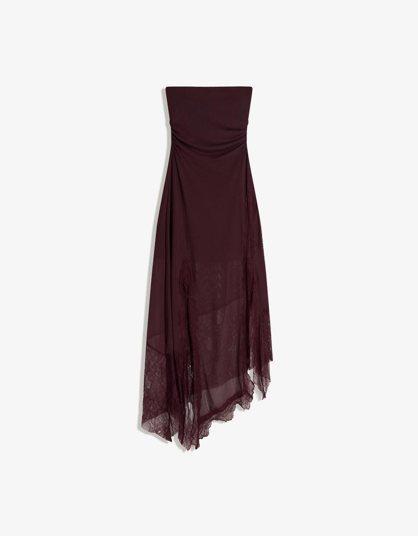 Vestit midi tul bandó asimètric lace-Bordeus