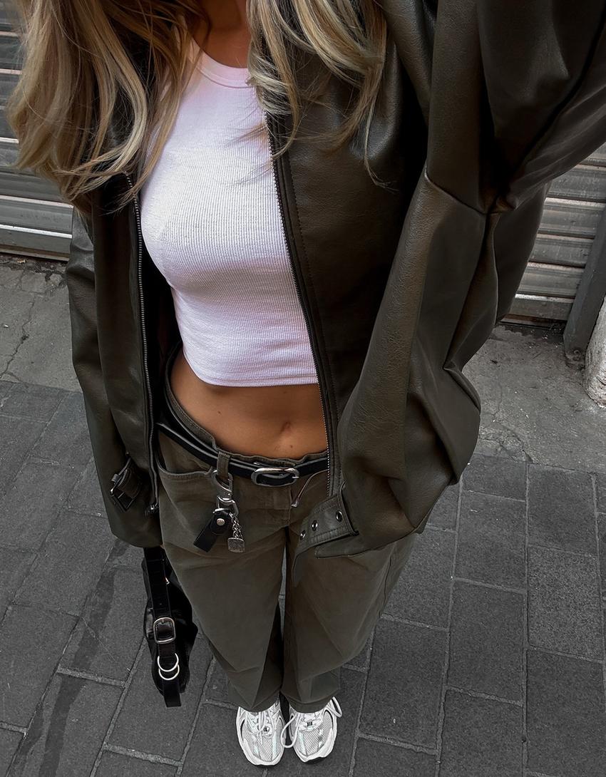 Barrel fit pantolon-Haki