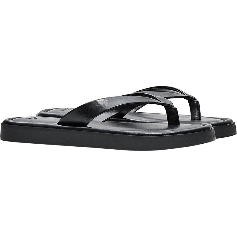 Thong flat slider sandals — BLACK