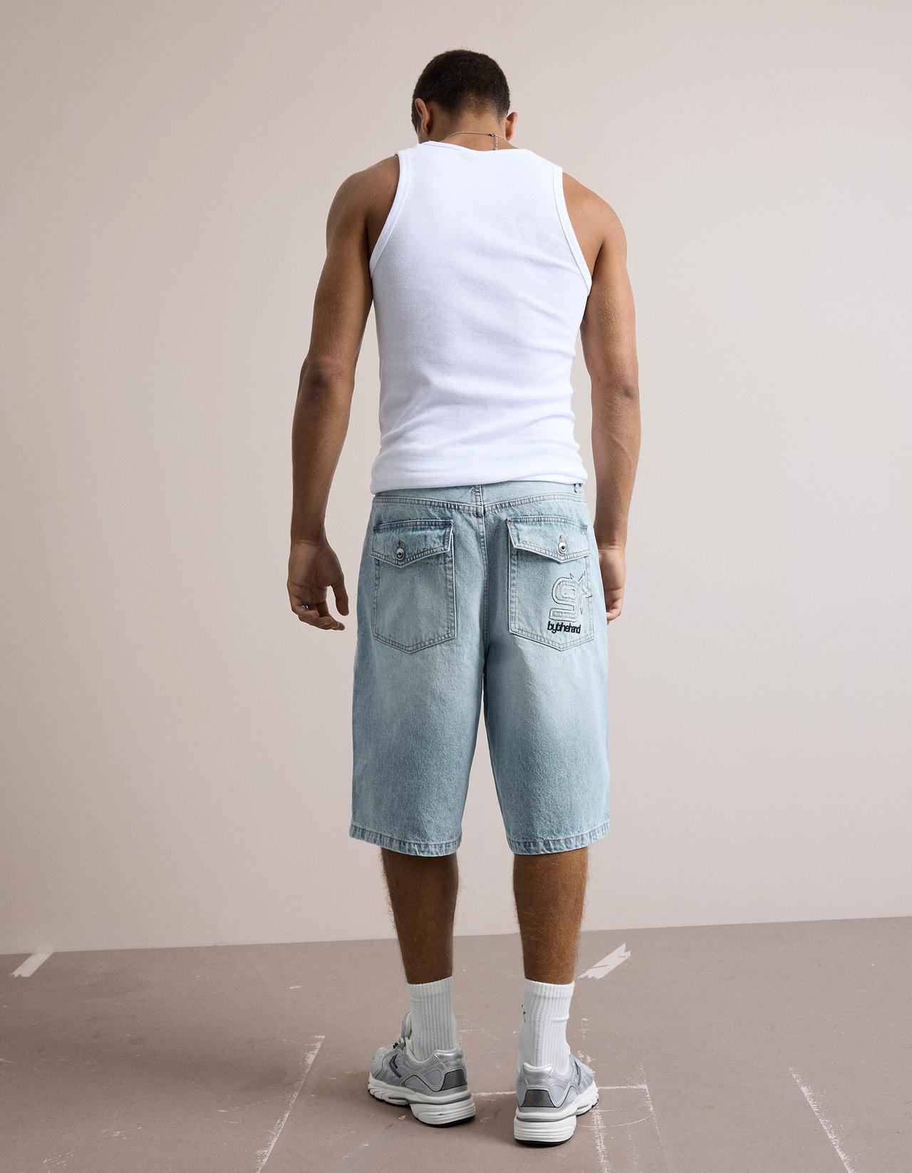 Embroidered denim Bermuda shorts — Light blue