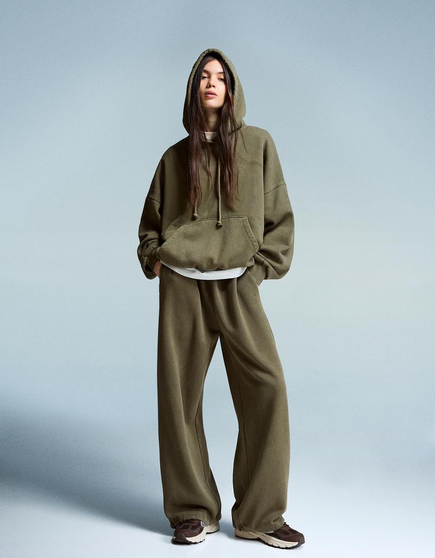 Plush joggers with stoppers-Khaki-0