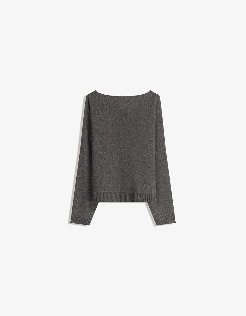 Boatneck sweater with studs-Dark grey