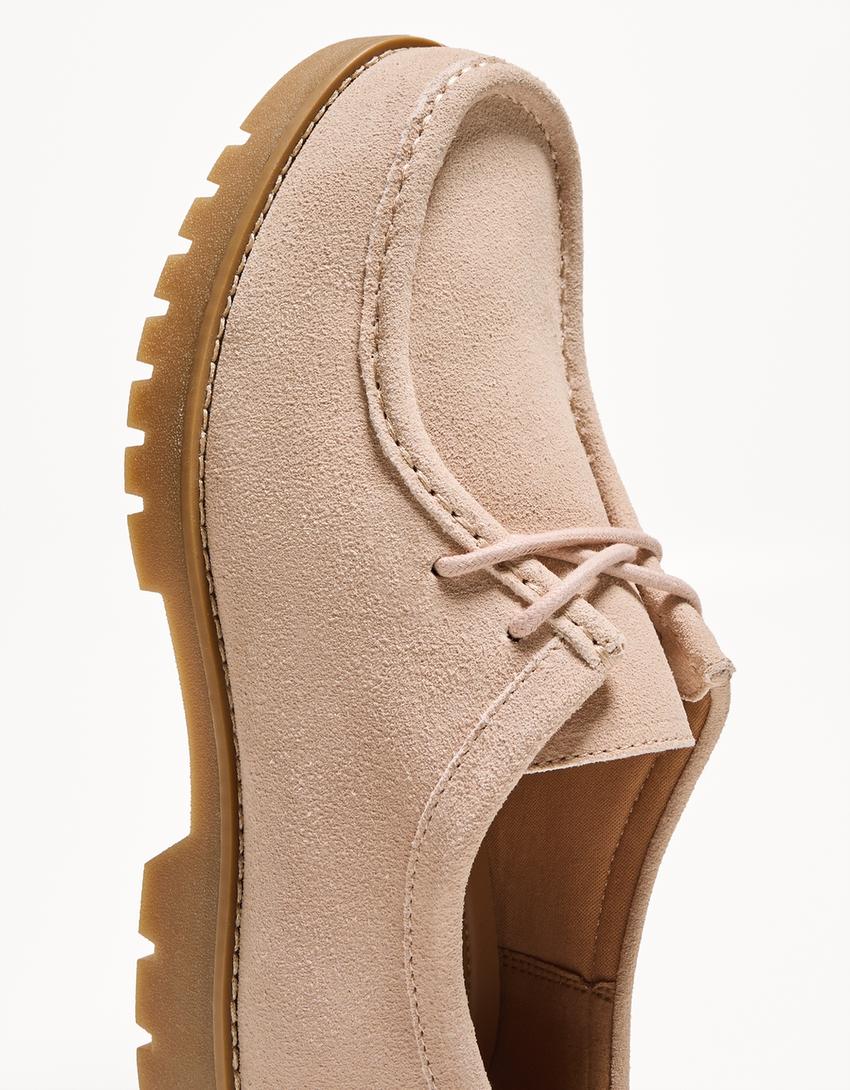 Mocassins CUIR croûte de cuir détail porte-clés-Rose