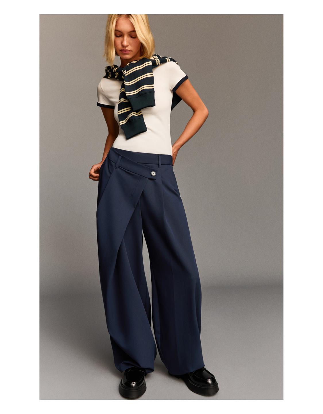 Tailored fit trousers with crossover waist