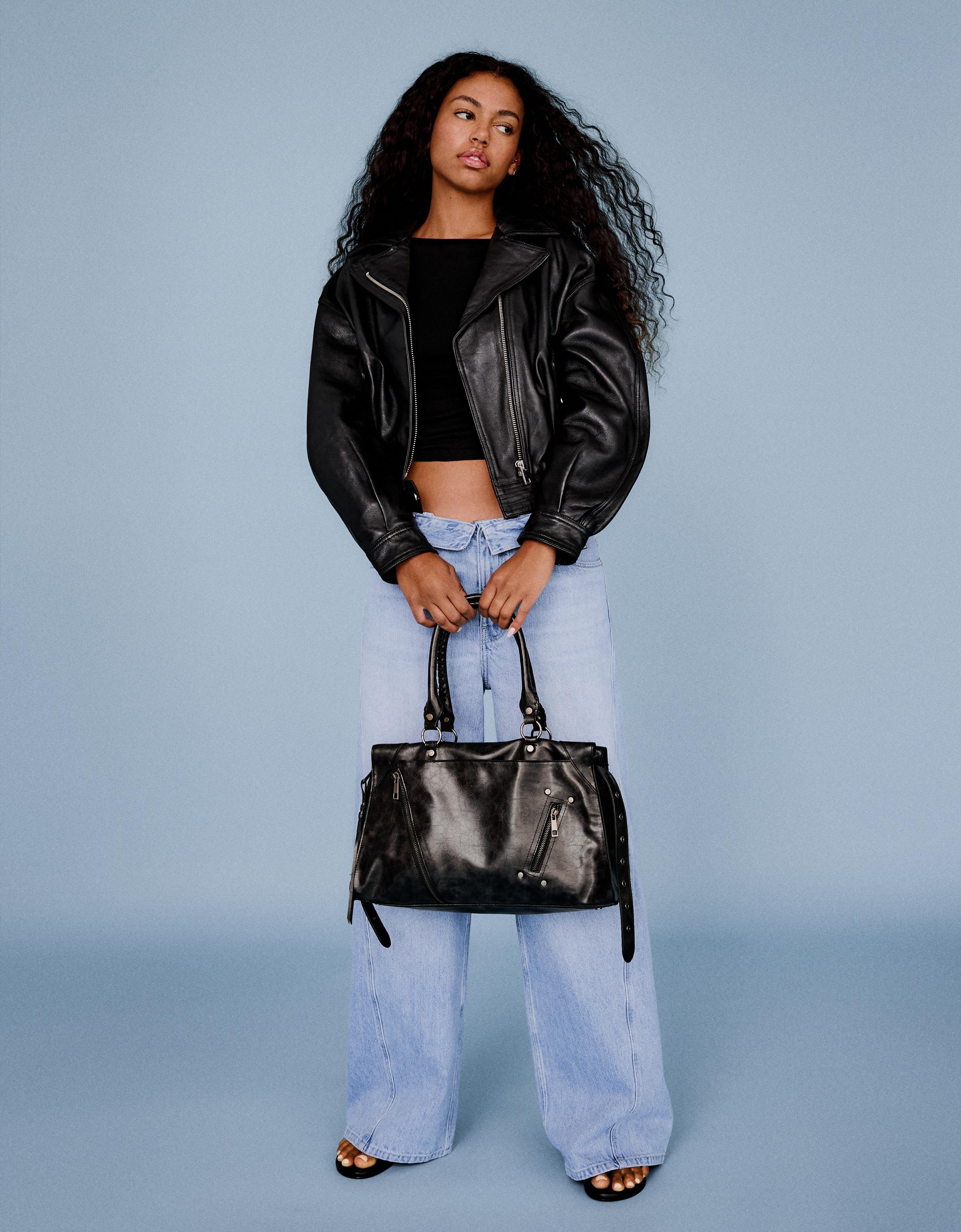 Bershka Bolso Bowling Mujer M Negro