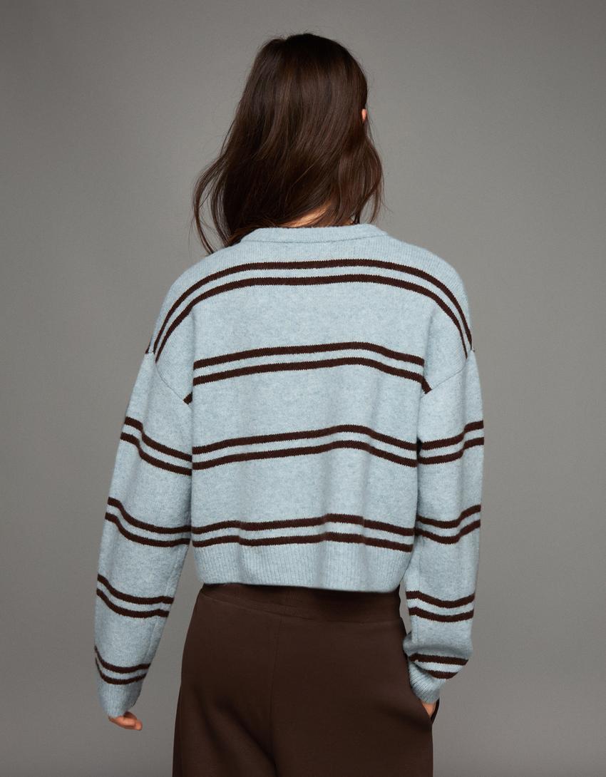 Striped button-up cardigan-Turquoise