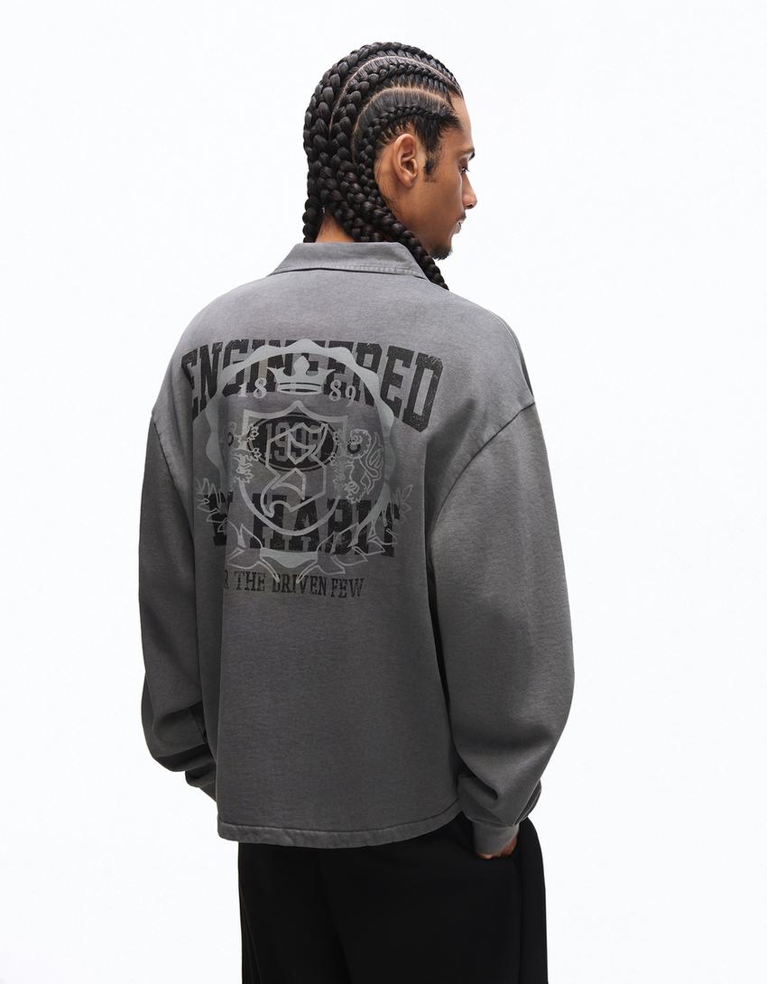 سويتر بياقة بولو ومطبوعات-رمادي