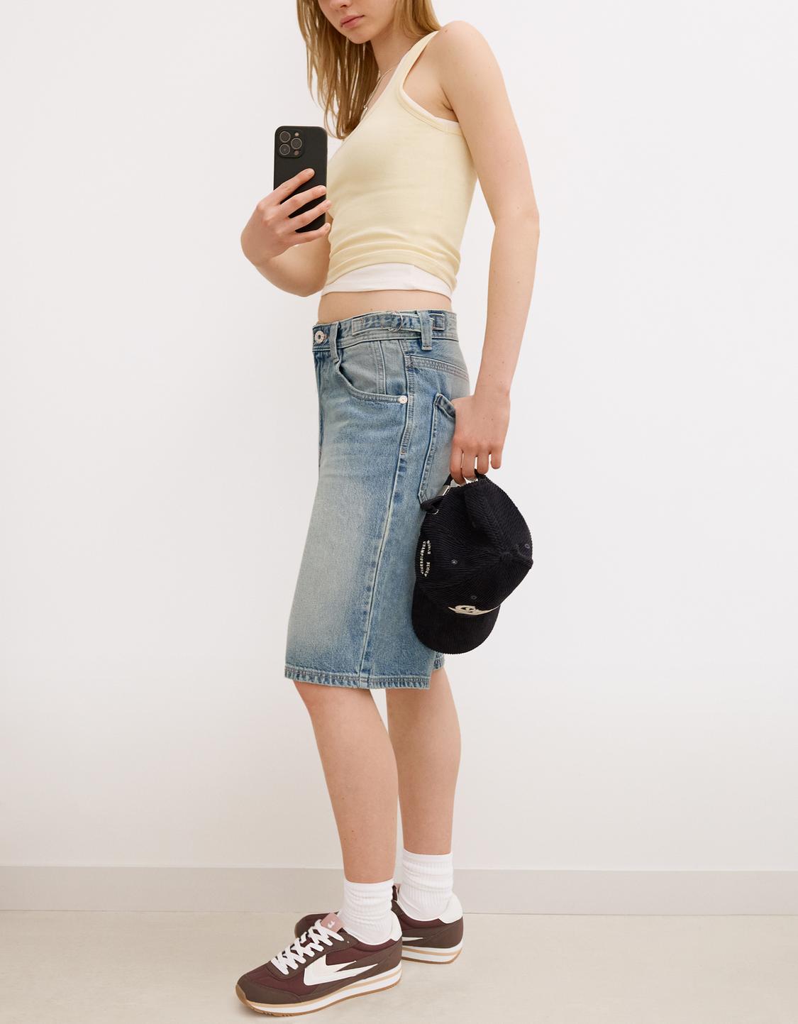 Balloon fit denim Bermuda shorts