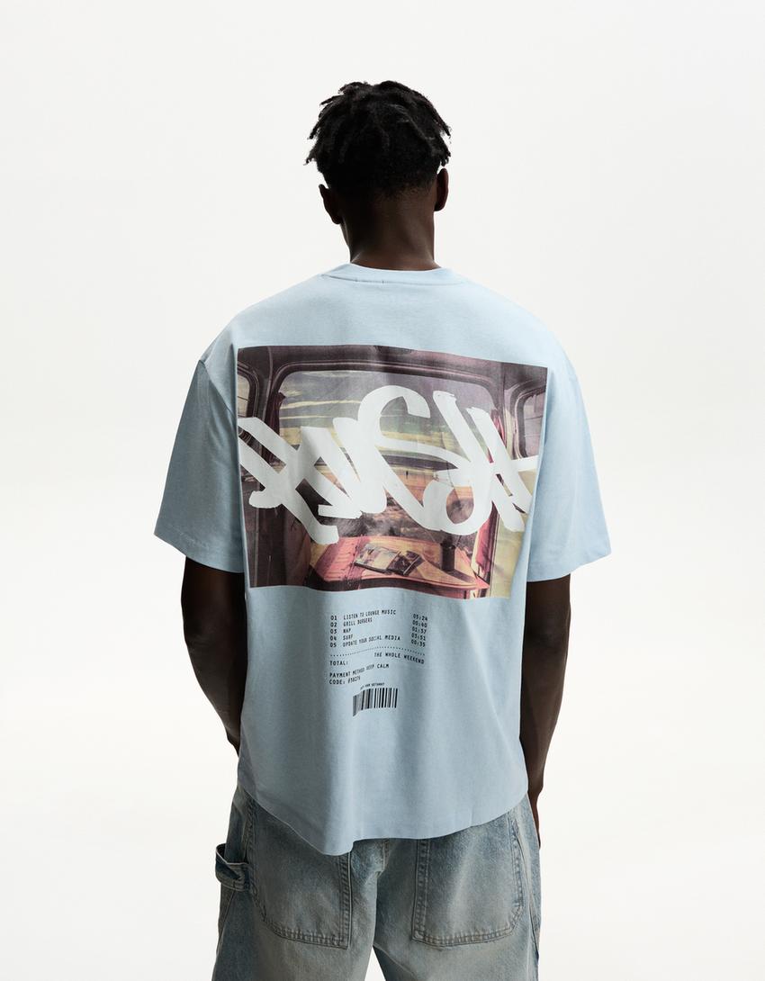 Short sleeve T-shirt with print-Light blue-1