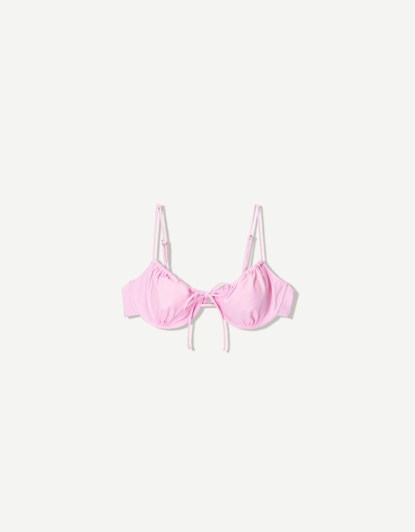 Gathered bikini top-Pink-3