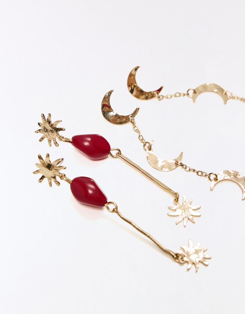 Pack of 2 dangle earrings-Gold