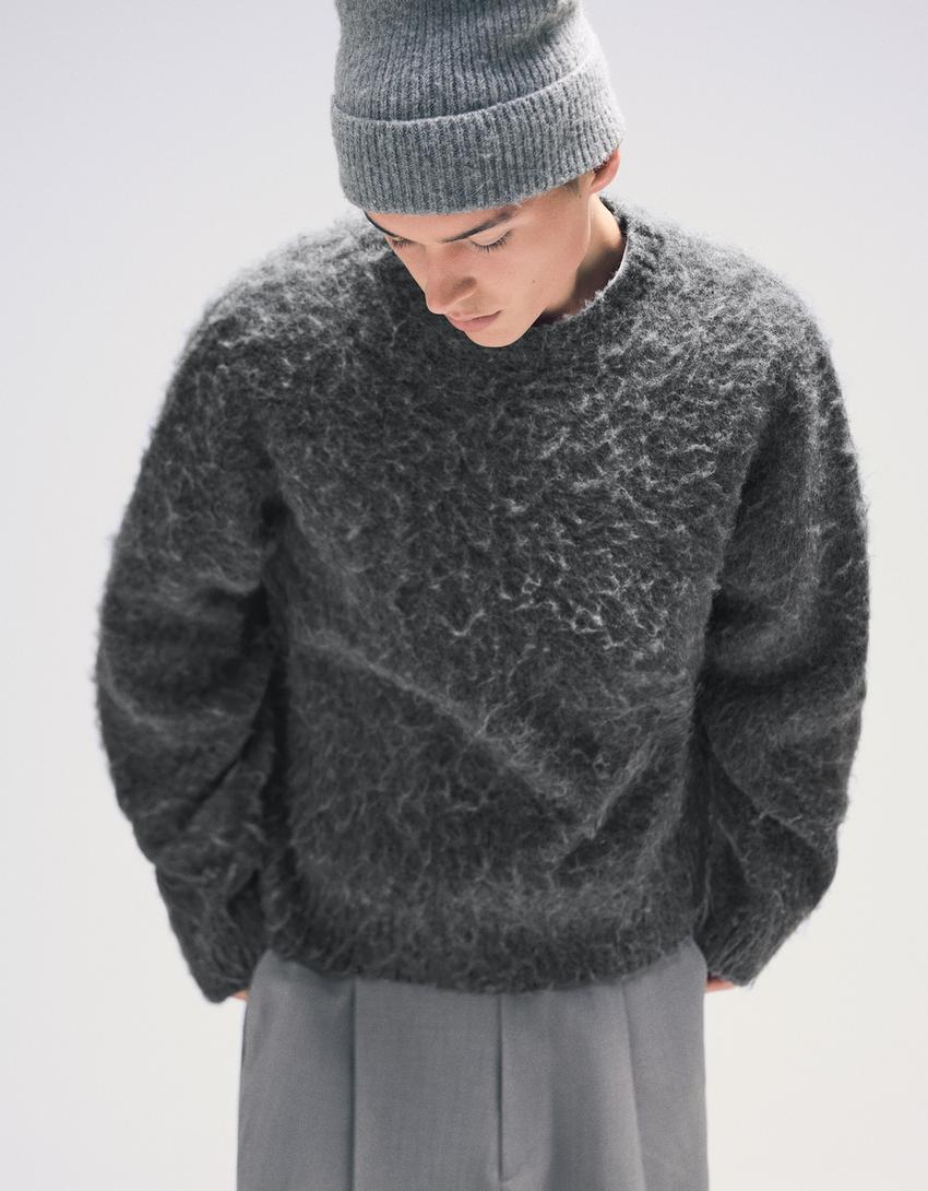 Pullover mit Kunstfell-Dunkelgrau