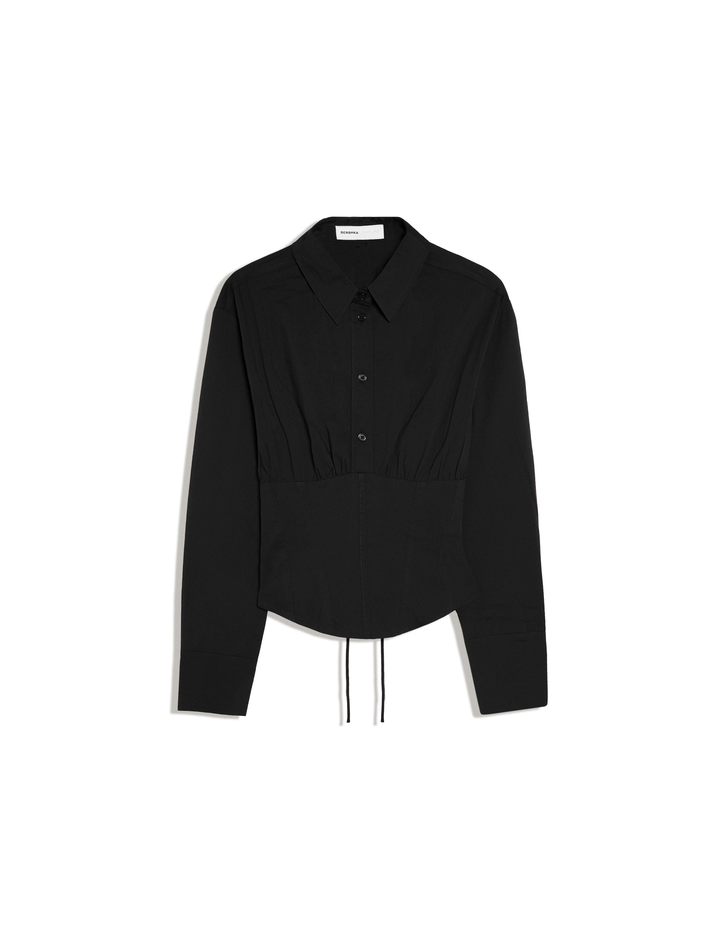 Long sleeve corset-effect shirt — Black