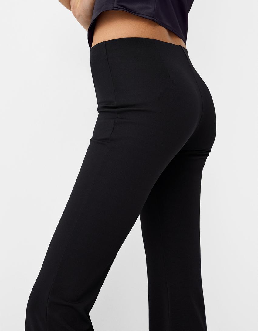 Flare trousers with side slit-Black-5