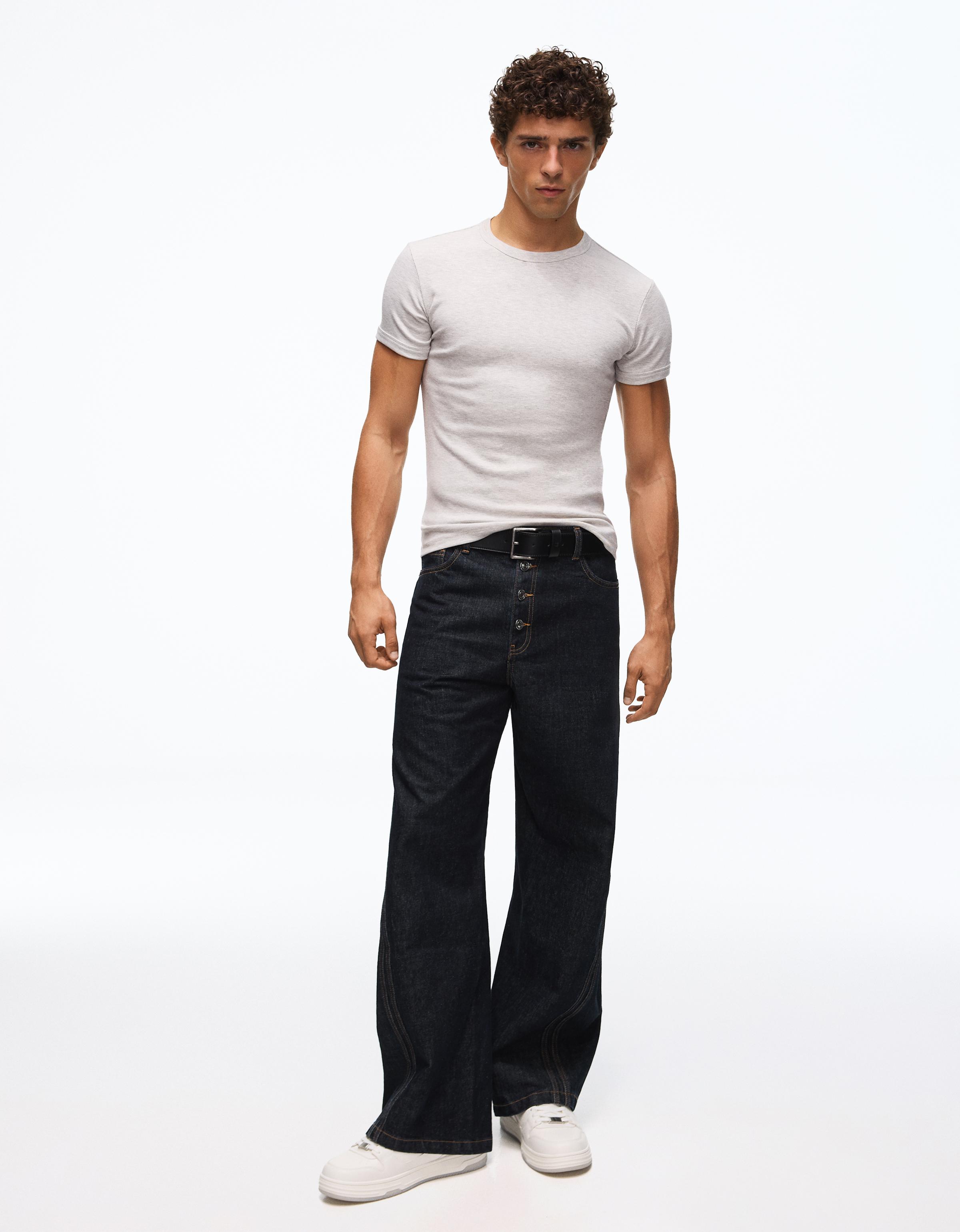 Slim fit ribbed T-shirt — Grey