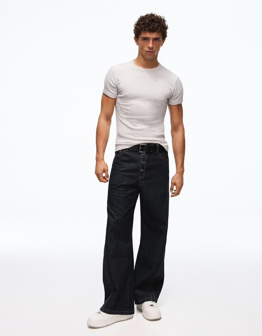 Ribbed slim fit T-shirt-Grey