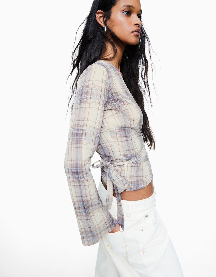 Blouse croisée imprimée-Sable