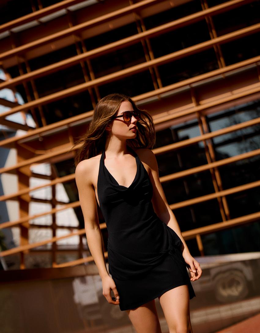 Vestido mini drapeado-Negro