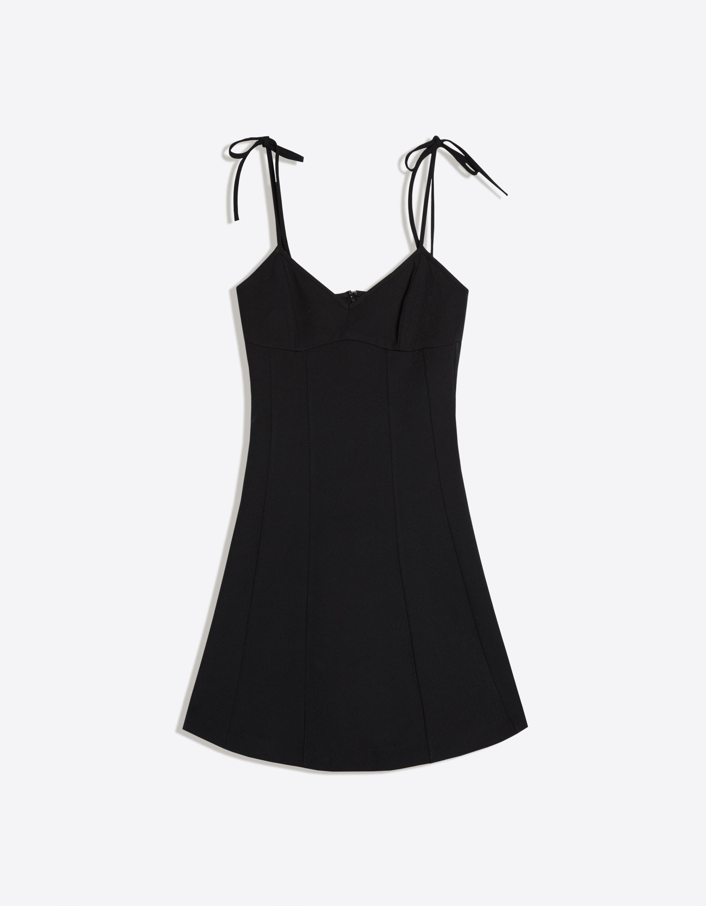 Mini dress with ribbon straps — Black