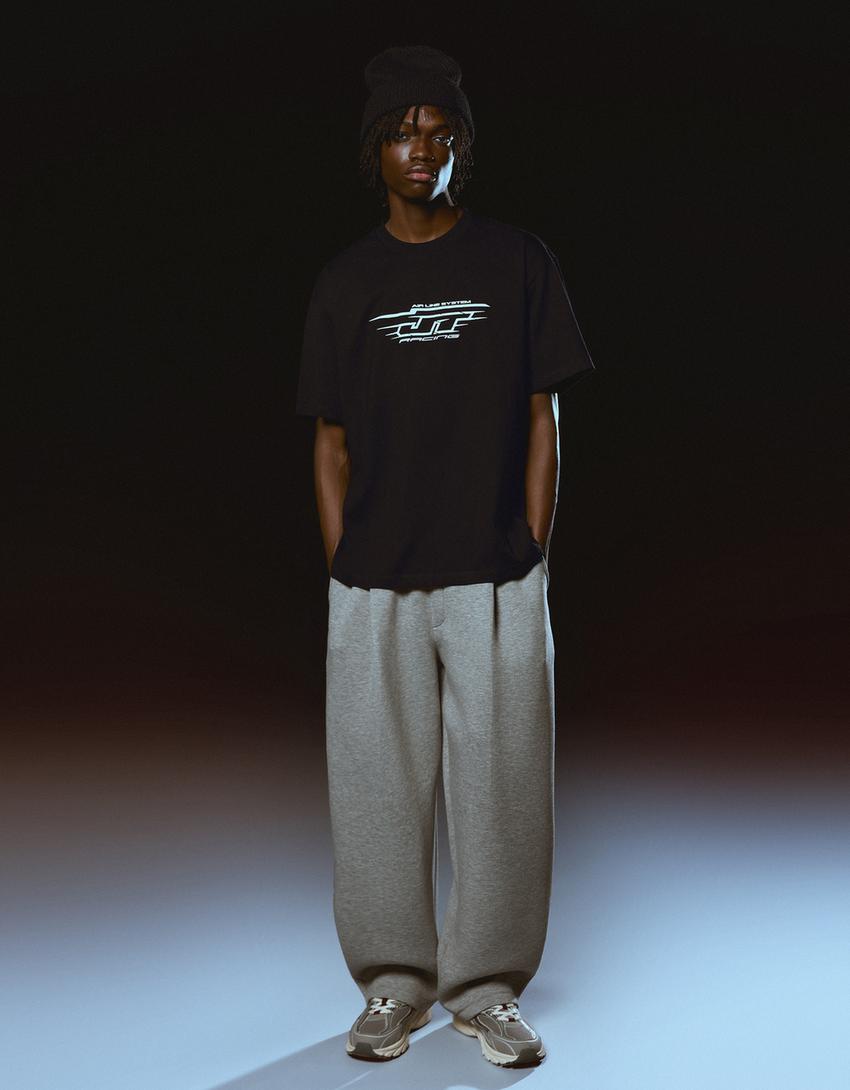 JT Racing T-Shirt mit kurzen Ärmeln und Print-Schwarz