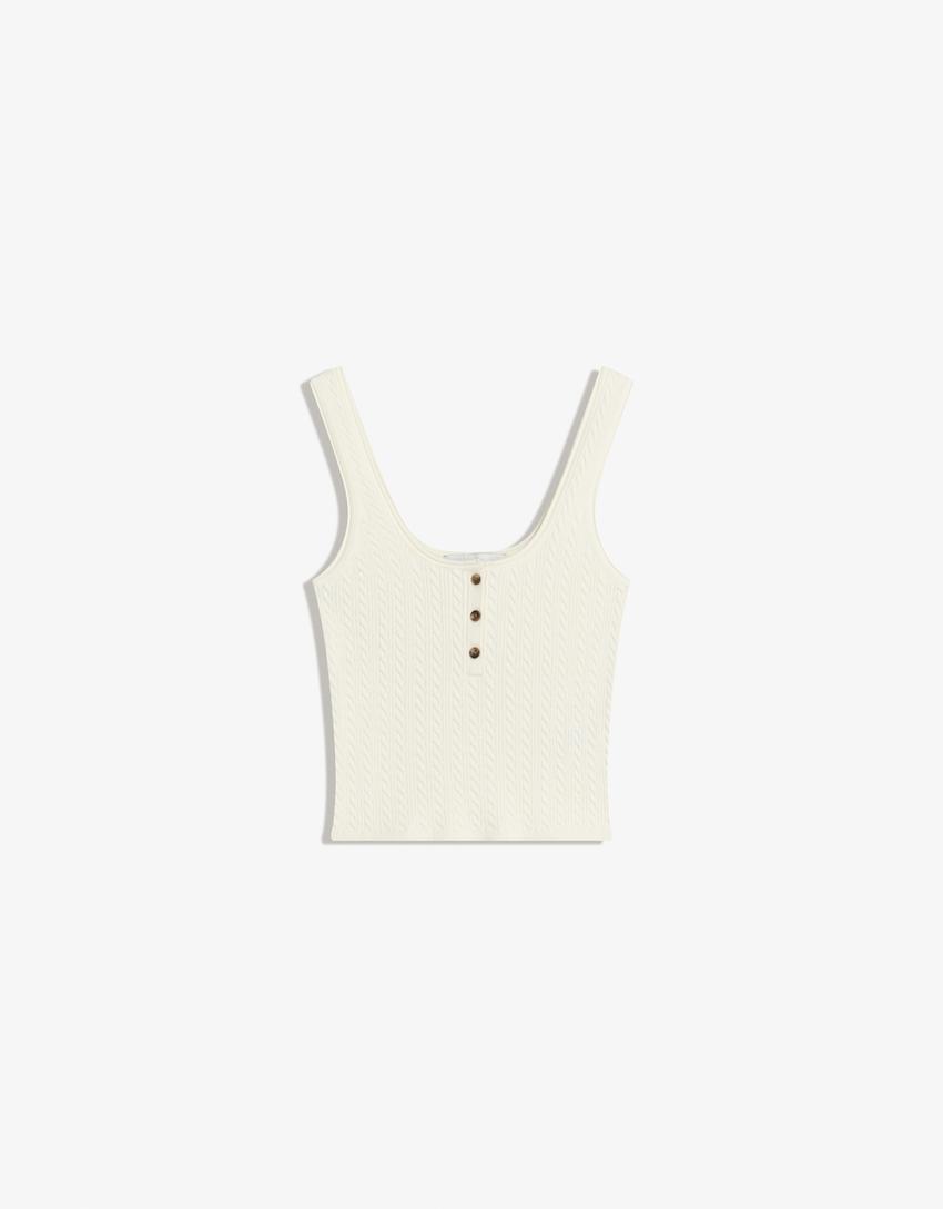 Cable-knit strappy top-Cream