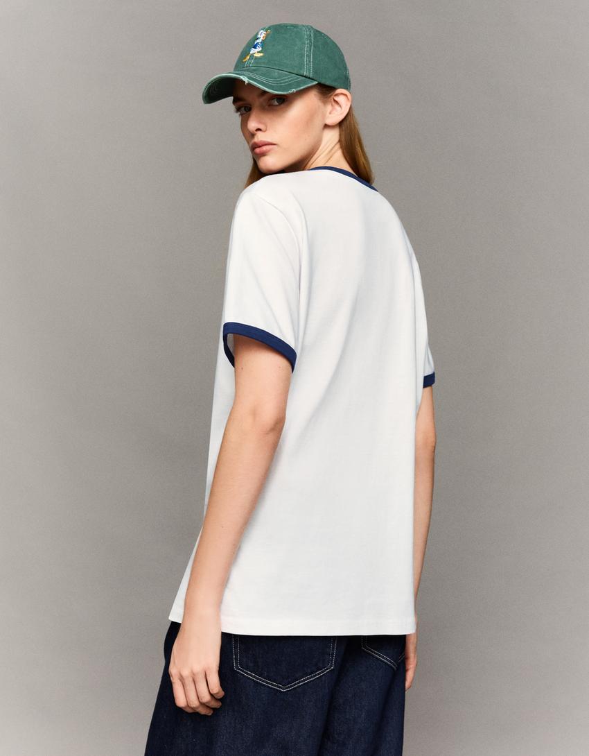T-shirt Donald Duck manga curta com rib de contraste estampado-Branco