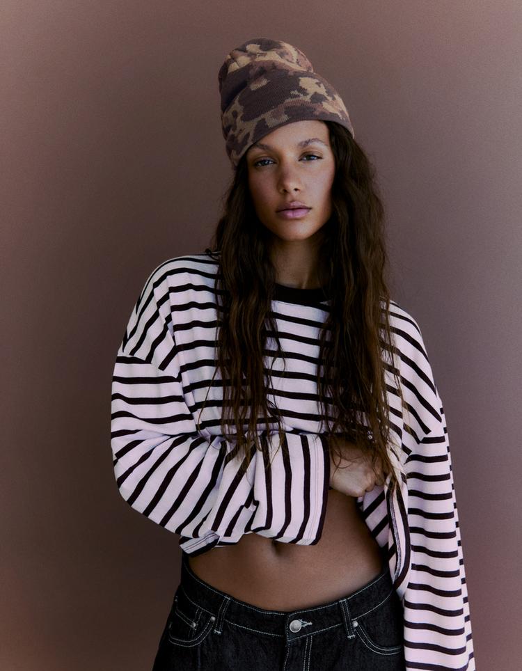 Printed knit beanie — Khaki