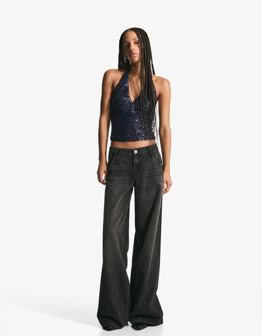 Top halter drapeado lentejuelas-Azul oscuro